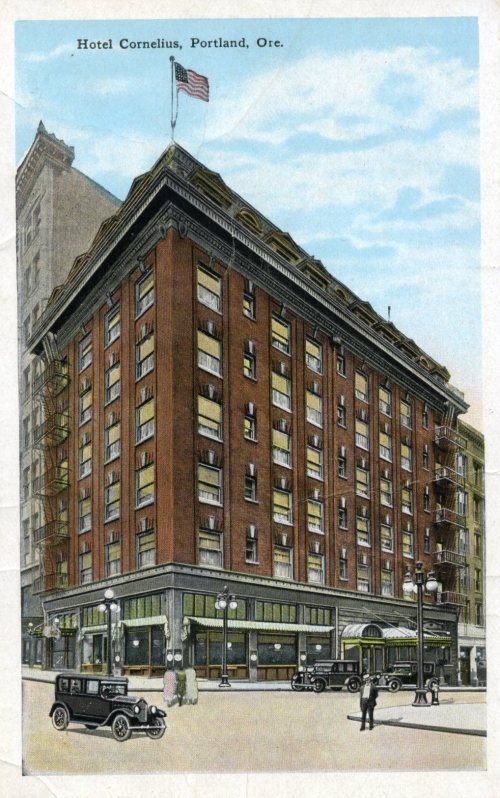 C.1920 postcard of the Cornelius Hotel from the Architectural Heritage Center collections.